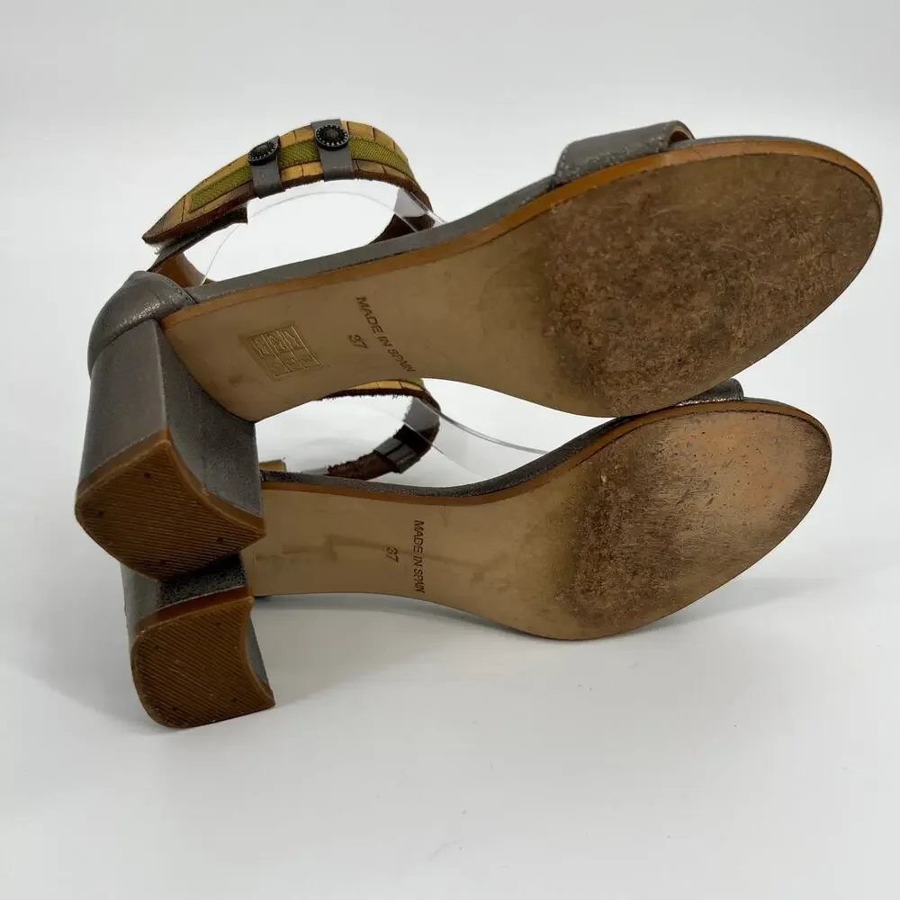 Sundance Twilight Zephyr Sandal EU 37 US 6.5-7 Ankle Strap Metallic Leather Heel